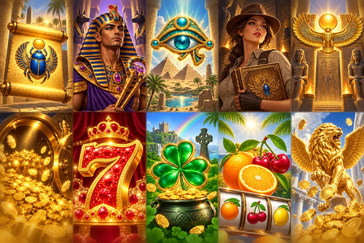 Illustrationen zu Buch- und Jackpot-Spielwelten